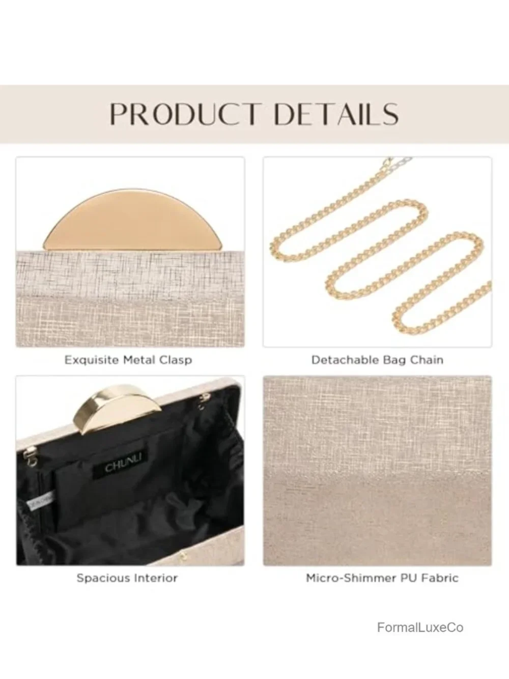Clutch Purse with Chain Strap, Sparkly Hard Shell Evening Bag, Glitter Formal
